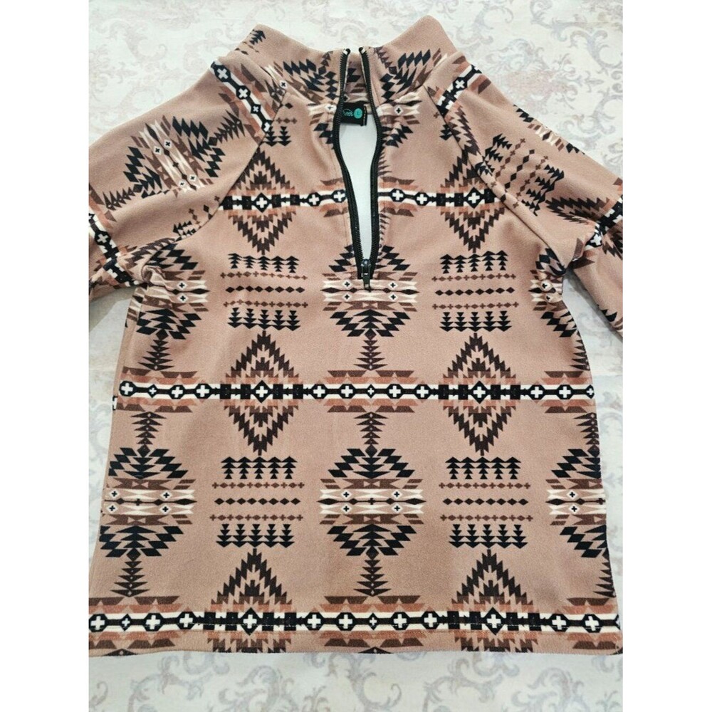 Sterling Kreek Sz L Girl’s Aztec Quarter-Zip Top Fleece Pull Over Brown Black‎